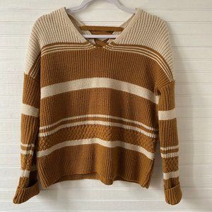 Pink Rose Long Sleeve Knit Sweater Tan Size Large